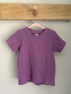 Kate Quinn short sleeve essential boxy tee, grape gloss, organic cotton wide rib